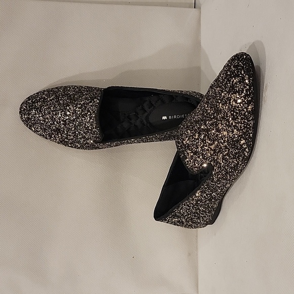 NEW - BIRDIES - THE STARLING - IN GUNMETAL BLACK & GOLD GLITTER (sz 9.5) - Picture 1 of 7